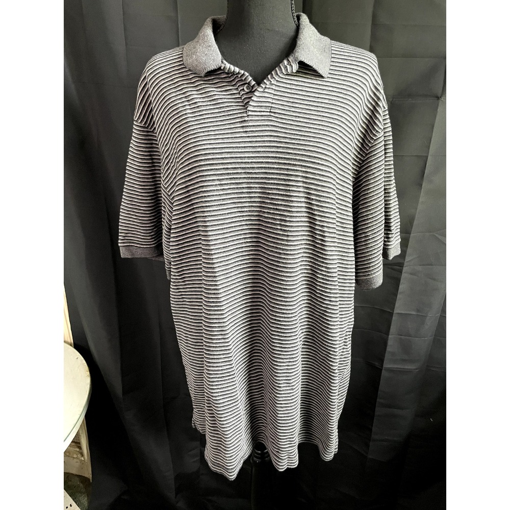 Geoffrey Beene‎ Men's Striped Polo Shirt XL Black Gray Classic Casual Golf